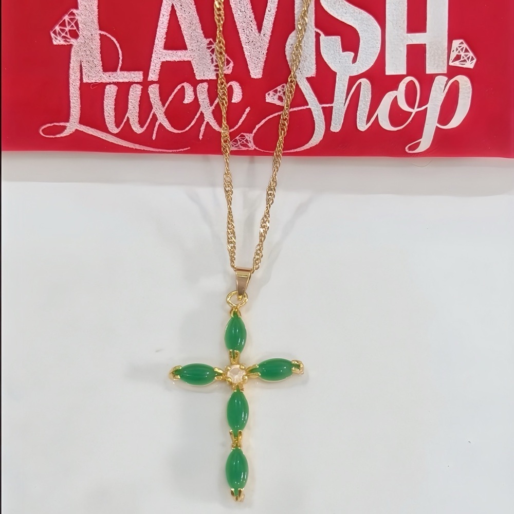 Jade Cross Pendant Necklace 18inch - Picture 3 of 8